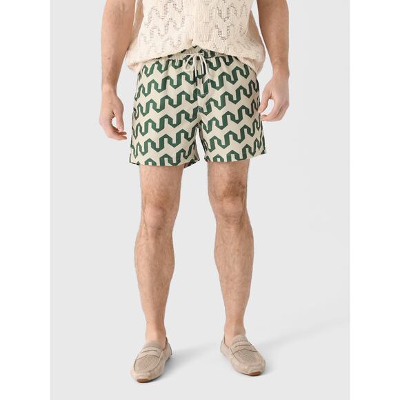 OAS Atlas Board Short Lined Size Large  Green/ Cream Vacation Swimwear - Picture 1 of 9